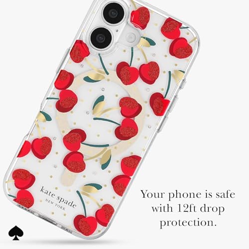 Image of kate spade new york iPhone 17 Case - Cherry Dot Gems | Compatible with MagSafe - Lightweight Designer Case for iPhone 17 with Anti-Scratch Coating and Cherry Dot Design