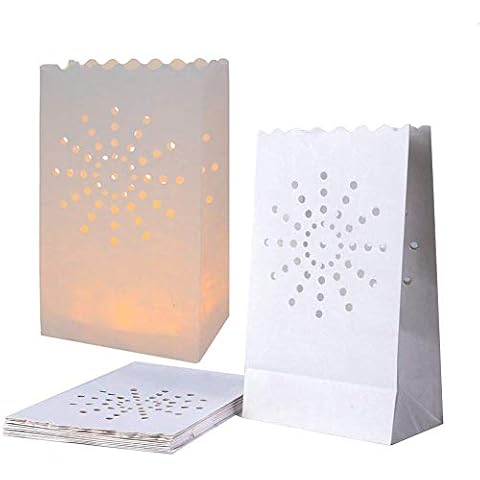 JAHEMU Bolsas para Velas Candle Bags Bolsas de luz Linternas de Papel Blanco Decorados para fiestas 20 pieza (Diseño de Sol) Cover