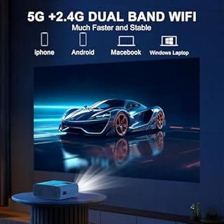 【Projector Screen Included】 4K Projector with 5G WiFi and Two-Way Bluetooth, Native 1080P Portable Outdoor Movie Projector with Electric Keystone, Mini Projector Compatible with HDMI, USB, Smartphone