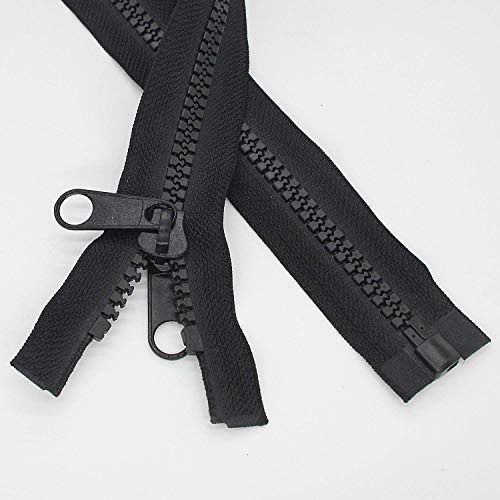 Leekayer 2PCS #10 84 cm Heavy Duty Zippers for Sewing Separating Large Plastic Zippers Black Tape with Double Pull Tab Slider, Sleeping Bag, Boat, Canvas, Cover, Trampoline, Dog Bed,Tent (33' 2pcs)