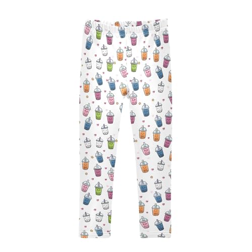 Girls' Athletic Leggings Ankle Length Yoga Dance Pants Kids Teen 4T White Bubble Milk Tea