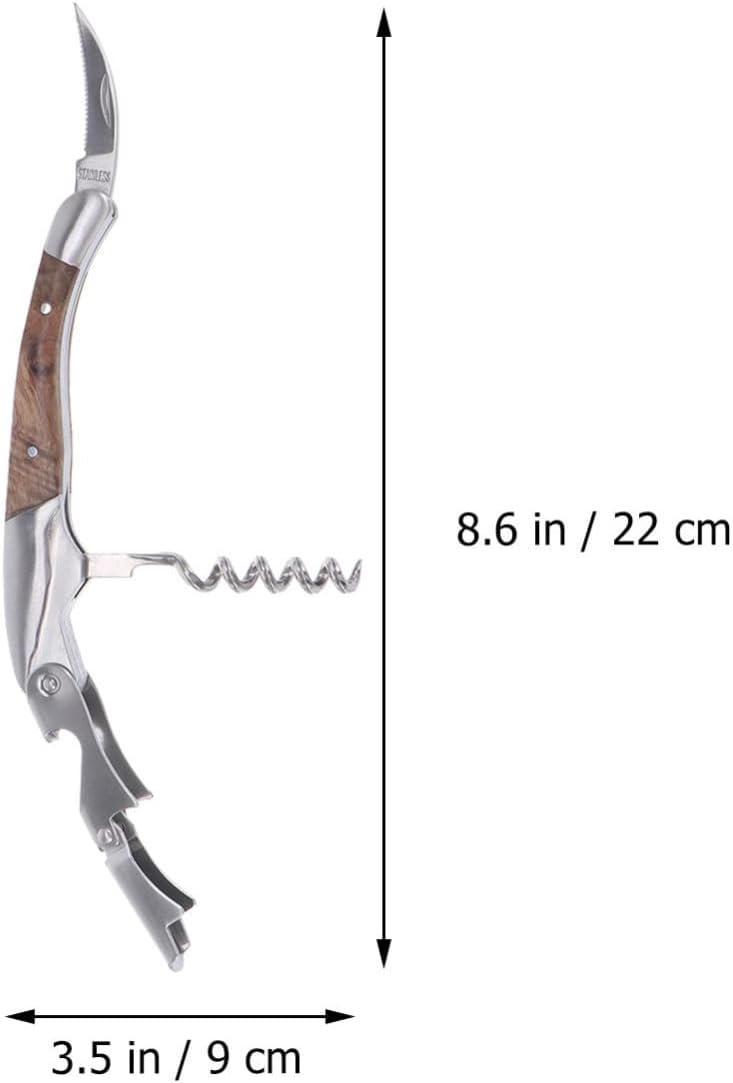 Wine Opener Corkscrew Stainless Steel with Wooden Handle for Waiters