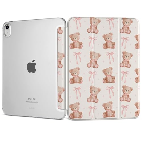 DONGKE for iPad Air 11-inch M4 2026 M3 2025 M2 2024, iPad Air 5th 2022 / 4th Gen 2020 10.9-inch, Slim Foldable Stand Hard PC Translucent Back Shell Smart Cover - [Auto Wake/Sleep] - Bear with Bows by DONGKE - Used condition - US$15.39