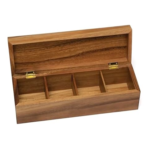 Lipper International Acacia Wood Tea Box with 4 Sections, 12-1/2" x 4-1/8" x 3-7/8" Cover