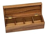 Lipper International Acacia Wood Tea Box with 4 Sections, 12-1/2' x 4-1/8' x 3-7/8'
