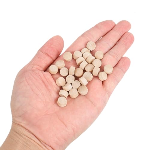 Image of uxcell 80Pcs Wood Button Plugs, 9mm /0.35 inch Flat Head Hardwood Screw Hole Plug Wooden Caps Buttons Wood Plug for Furniture Woodworking Craft Decor (10mm x 9mm)