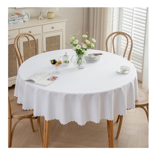 GOEXCPL Nappe Ronde Anti-Taches, Nappe enduite imperméable, Facile à Nettoyer, Blanc diamètre 120 cm