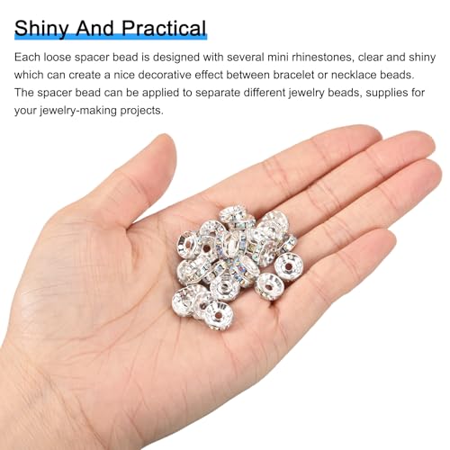 uxcell 200Pcs 8mm Rondelle Spacer Beads, Silver Plated Rhinestone Spacer Beads, Round Spacer Loose Beads for DIY Bracelet Necklace Jewelry Making Supplies, AB White by uxcell - Image 4