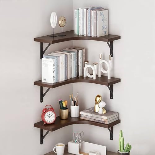 Image of Shoper cart Wooden Wall Shelves | Corner Wall Shelf | Book Shelf for Wall | Floating Wall Mounted Shelfs 5 Tier for Home Decoration Items, Brown, 40 x 30 x 16 cm, Pack of 2 (Brown)