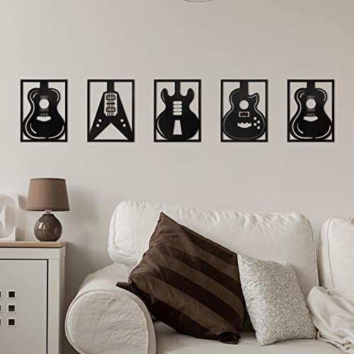 5 Pcs Wooden Music Wall Art Decor Modern Guitar Wall Decor Hollow Music Wall Decor Musical Room Decor Black Music Decorations For Home Living Room Bedroom Bathroom Decoration Gifts, 11 X 8 Inches #TOP1