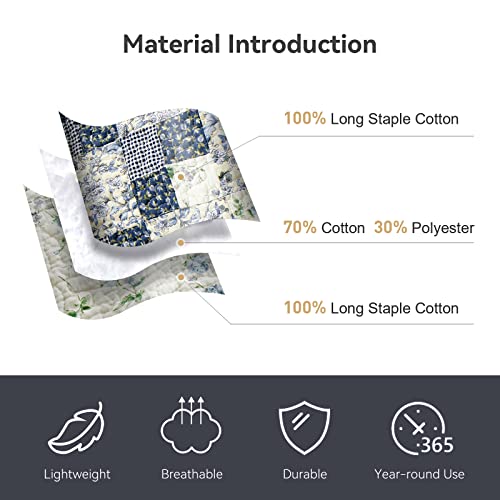 Niudécor Home Genuine Patchwork Quilt Sets 100% Cotton King Size Bedspread Reversible Vintage Plaid Floral Blue Coverlet Bedding Sets 3 Piece #TOP3