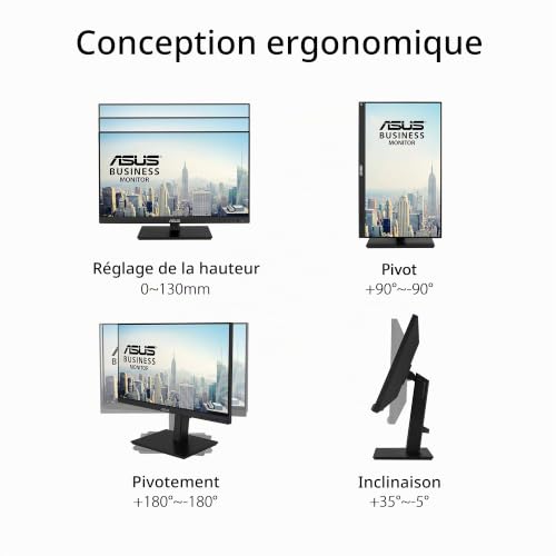 ASUS BE24ECSBT Ecran PC Tactile 23 8" FHD Tactile 10 Points Dalle IPS 75Hz 1920x1080 300cdm² 2X Display Port HDMI USB C et 3X USB A Haut parleurs Ajustement Hauteur et Pivot - vue 10
