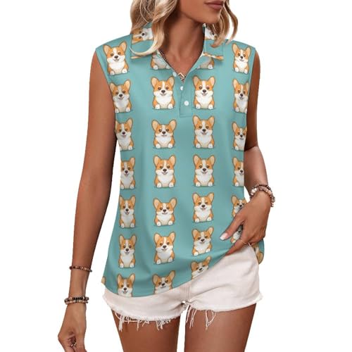 playera sin mangas para mujer, camisa de golf con estampado Corgi 1 para mujer, cuello en V, camisetas de tenis, Estilo-17, L