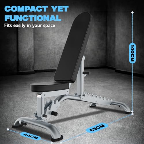 Image of Powermax Fitness PUB-036B Adjustable Incline Flat Utility Bench, Multi-Positions with 8 Seat Adjustments | Heavy Duty Frame | Weight Capacity up to 350 | Kg Home Gym Workout Strength Equipment