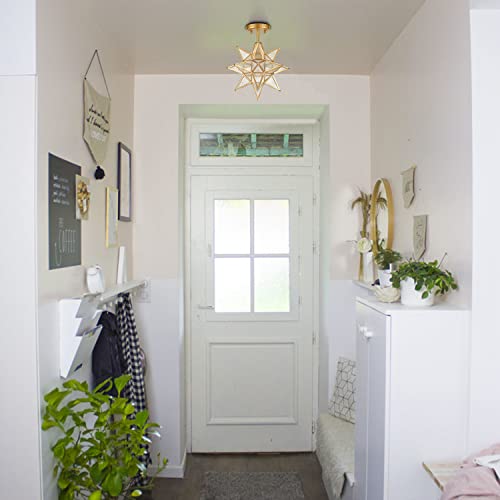 Image of HYDELITE Brushed Gold Moravian Star Ceiling Light with Seeded Glass
