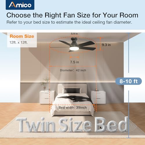 Amico 42 Inch Smart Ceiling Fans with Lights and Remote, Low Profile, Black by Amico - Used condition - Image 4
