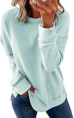 Dokotoo Womens Crewneck Sweatshirt - Blue Long Sleeve Shirt Tops, Size L