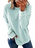 Dokotoo Womens Ladies Casual Long Sleeve Crewneck Sweatshirt Side Split Loose Fit Solid Color Basic Pullover Tunic T Shirts Tops Sweatshirts for Women 2026 Fashion Fall Light Blue Large