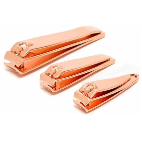 Envie Nail Clipper Stainless Steel Sturdy Toenail and Fingernail Clipper, 3pcs Small, Medium and Large Manicure Pedicure Jaw Opening Nail Cutter for Men and Women, Rose Gold