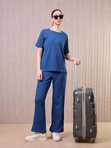 Image of TECHNOSPORT Women Relaxed Fit Cubic Melange Round Neck T-Shirt | Quick Dry Polyester Casual Tee with UPF 50+ UV Protection, Anti-Microbial & Double Cool Technology