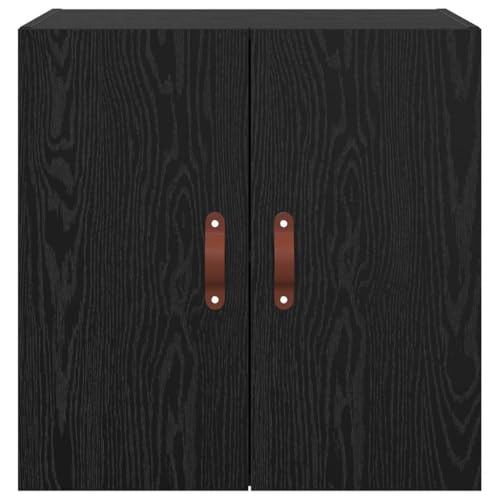 Armoire murale 2 compartiments noire et bois avec poignées pratiques - 7