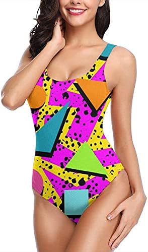 Vintage 80s Swimsuit Women's 90s One Piece Halter Bathing Suits Retro Leotards for Women Pink