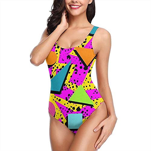 Qinweilu Women Feets Retro Halter Bikini Bathing Suits Retro 80S Geometric Triangle One Piece Swimsuit Swimwear Beachwear, X-Large #TOP30