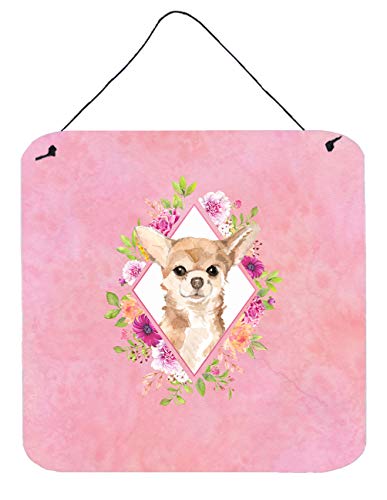 Caroline's Treasures CK4245DS66 Chihuahua Pink Flowers Wall or Door Hanging Prints Aluminum Metal Sign Kitchen Wall Bar Bathroom Plaque Home Decor, 6x6, Multicolor