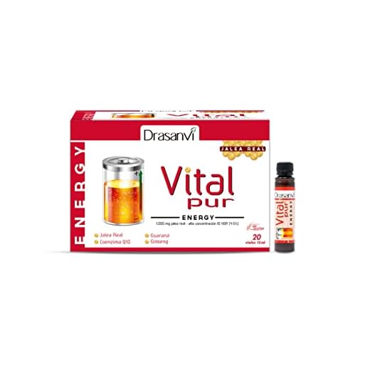 DRASANVI VITALPUR ENERGY - Jalea Real + Ginseng + Guaraná + Hierro + Vitaminas B3, B5, B1, B6, B2 - Ayuda a disminuir el cansancio y la fatiga - 20 viales x 15ml