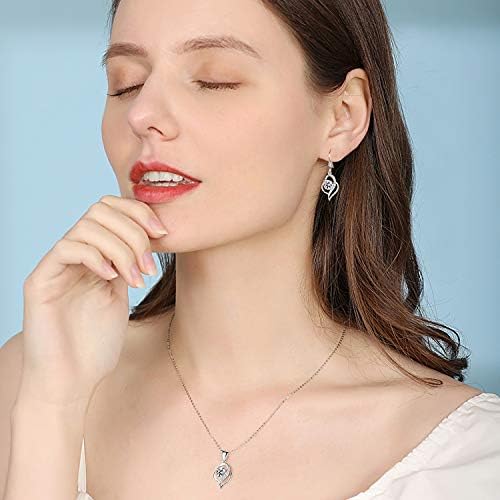 Kämise Silver Jewellery Set for Women, 925 Sterling Silver Heart Earrings and Necklace Set for Women, Hypoallergenic Drop Dangle Earrings Pendant Necklaces, Wedding Engagement Jewellery Birthday Gift