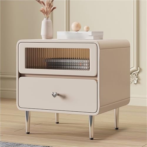 Modern Wooden Nightstand, Minimalist Solid Wood Bedside Table with 2