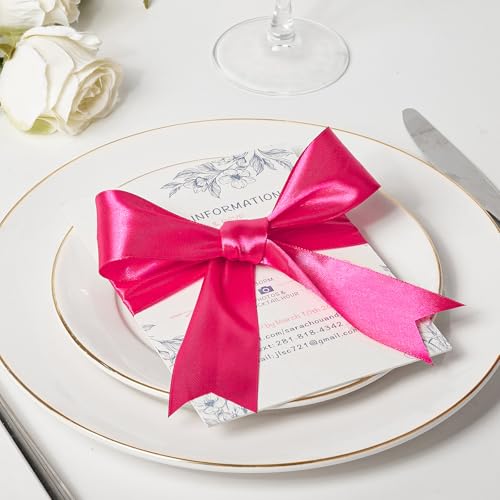 Image of Mauproy 1-1 /2 Inch Wide Hot Pink Satin Ribbon, 50 Yards Solid Polyester Fabric Ribbon for Roses Making, Gift Wrapping, Flower Bouquets, Wedding Decorations, Handemade Crafts