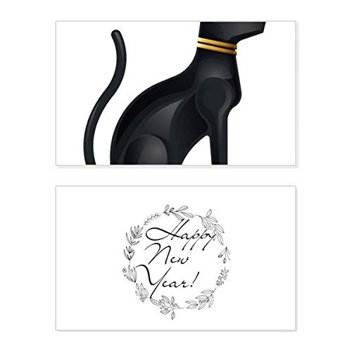 Tarjeta conmemorativa de Año Nuevo con patrón abstracto de gato negro del Antiguo Egipto