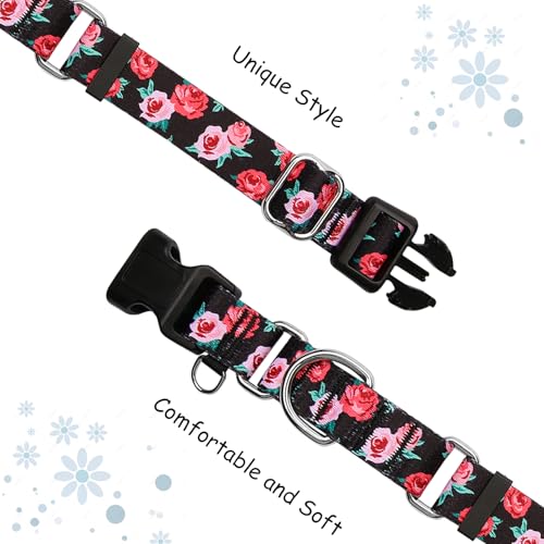 Fidohug Martingale Collar for Dogs Pink Floral Dog Collar for Large Dogs with Buckle Girl Female Soft Nylon Dog Collars (Black Pink Rose, L) by Fidohug - Image 2