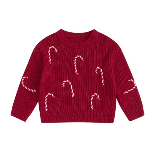 Baby Boy Girl Christmas Knit Sweater Candy Cane Embroidery Crewneck Sweatshirt Infant Fall Pullover Tops