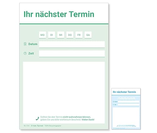 Frank Paperman | 600 hojas | Bloc de citas | 1 cita | 12 x 50 hojas | para médicos, profesionales de la salud, fisioterapia, masajes, prácticas, estudios | (12, verde) Cover