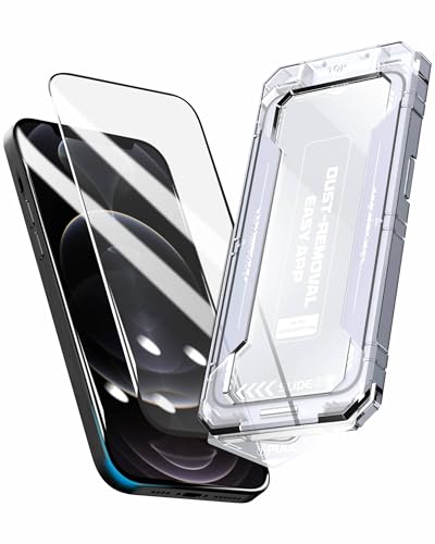 Image of Affix 2 Pack for iPhone 12 and iPhone 12 Pro Full Coverage Tempered Glass, Screen Protector Guard with Easy Fix Installation Tool, 9H Hardness Shatterproof, HD Clear Scratch Resistant