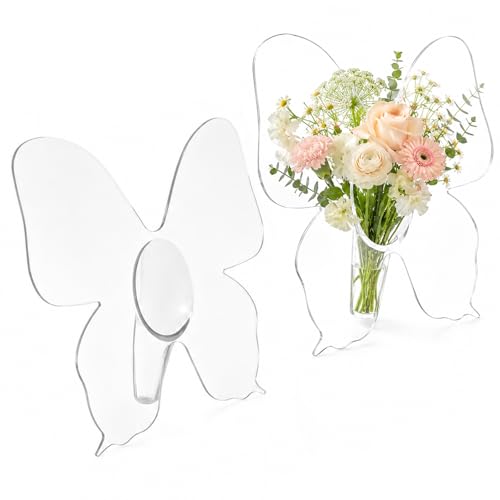 2 Pcs Clear Acrylic Butterfly Vase, 8.7 x 8.7 in Butterfly Shaped Flower Vase, Modern Minimalist Frame Unique Decorative Vases for Centerpieces, Home Office Wedding Decor Gift by Skdqiee - Used condition - US$21.84