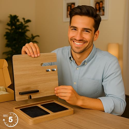 Namore Nightstand Organizer for Men – Wood Phone Docking Station & Bedside Valet Tray Organizer for Wallet, Watch & Keys – Unique Gifts for Men, Husband, Dad