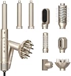 RUCHA pliable 8 en 1 Coiffeur & Chaud Air Styler, 110,000 RPM Brosse sèche-cheveux haute vitesse, Air Curler pour cheveux, Négatif Ion chaud Air Bursh for Frizz-Free Styling Curling Redressement rapide de séchage Volumisation