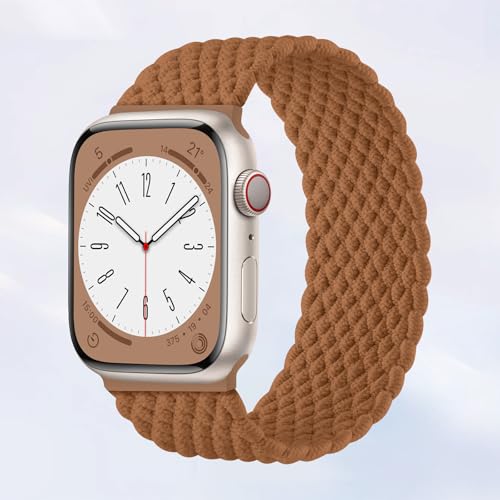 Braided Solo Loop Compatible with Apple Watch 38mm 40mm 41mm 42mm 44mm 45mm 46mm Ultra/2 49mm Men/Women,Stretchy Nylon Sport wristband Strap for iWatch Bands series 11/10/9/8/7/6 5/4/3/SE (40mm 41mm 38mm 42mm(series 11/10)/S(4,5),Caramel)
