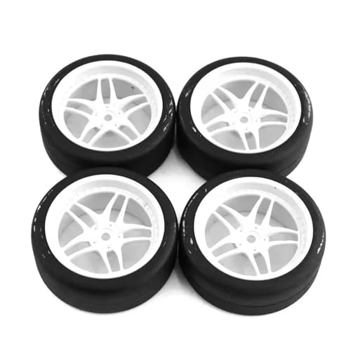 RC�J�[�^�C�� For Tamiya For TT01 For TT02 For XV01 For PTG-2 For Kyosho 1/10 RC �h���t�g�J�[ �I�����[�h�J�[ �^�C���z�C�[�� 4�� 65mm �n�[�h�h���t�g�^�C��(White)