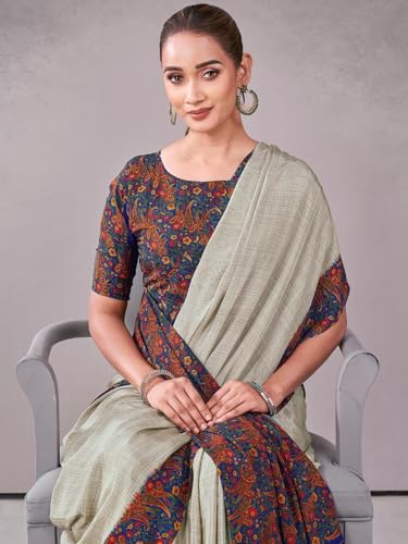 Image of Satrani Women's Crepe Printed Saree with Unstitched Blouse Piece