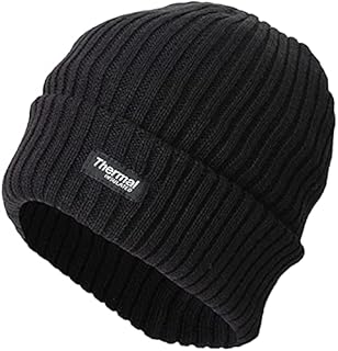 Mrao® Men's Thermal Insulated Warm Winter Knitted 40g Ribbed Cuffed Skullies & Beanie Hat Black