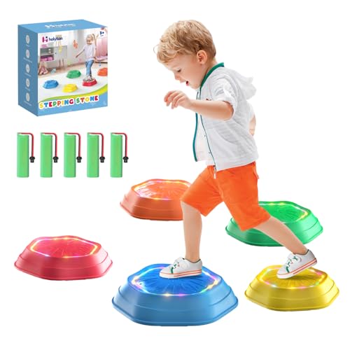 Image of Holyton Upgraded Music Light-Up Stepping Stones for Kids, 5-Pack Sensory Balance Toys with Batteries, Non-Slip Design, for Ages 3–8, Ideal for Sensory Training, Indoor & Outdoor Play, Great Gift Idea