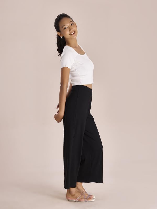 Image of GO COLORS Soft Rayon Blend Rib Palazzo Full Length for Women| Breathable, Mid Rise