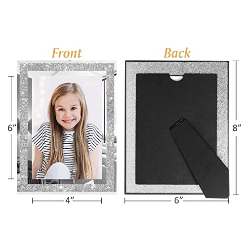 Dgwyzcgy 4X6 Picture Frame Set Of 2, Mirrored Edge Glass Photo Frame 4X6, Wedding Crystal Picture Frames Only For Tabletop Display (4X6-2 Pack, Sparkle Silver) #TOP4