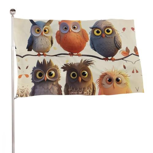 Drapeaux de bienvenue hiboux et oiseaux double face pour jardin et cour extérieure