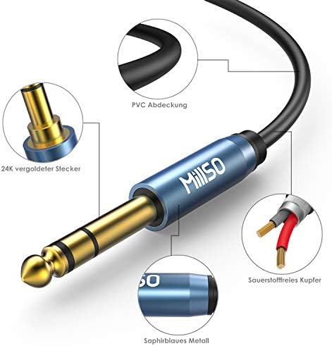 MillSO Headphone Adapter Jack, 3.5mm 1/8 inch to 6.35mm 1/4 inch TRS Stereo Audio Jack Aux Adapter compatible for Home Audio, Amplifiers, Piano, Home Theater Devices, or Mixing Console - 2M/6.6ft