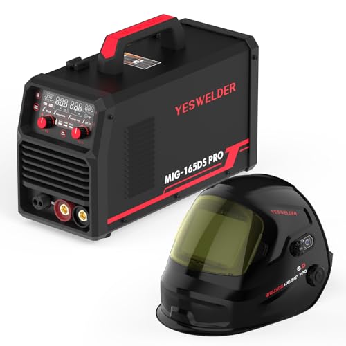Image of ‎YESWELDER 165A MIG Welder, 4 in 1 LED Digital Display Synergic Control & Large View Intelligent Auto-Shade Auto-Darkening Welding Helmet